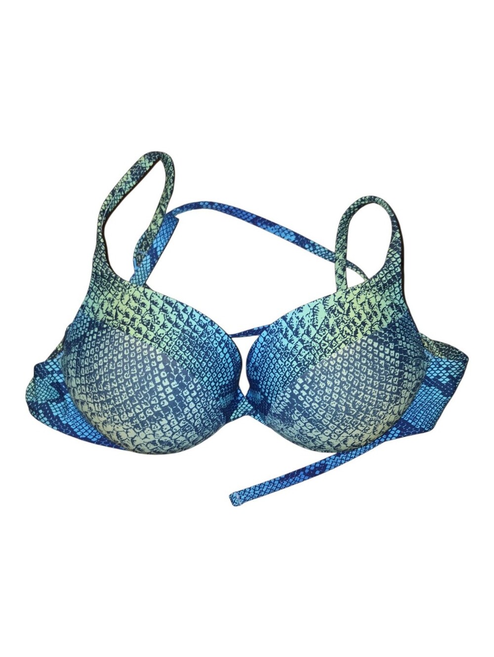 NWT SKIMS Swim Ultimate Push Up Tie Back Bikini Top Aqua Ombre Snake Size 4
